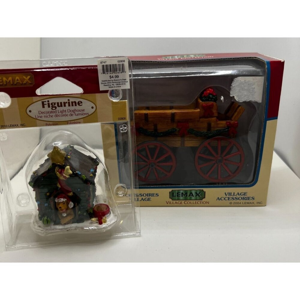 Lemax Village Collection Christmas Decorated Light‎ Doghouse & Carriage Cart